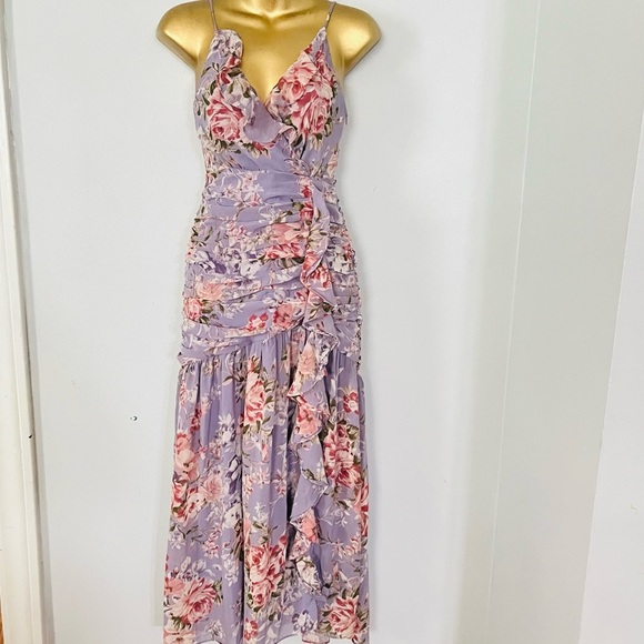 Astr Purple Ruched floral Tiered Maxi Dress - Picture 1 of 6